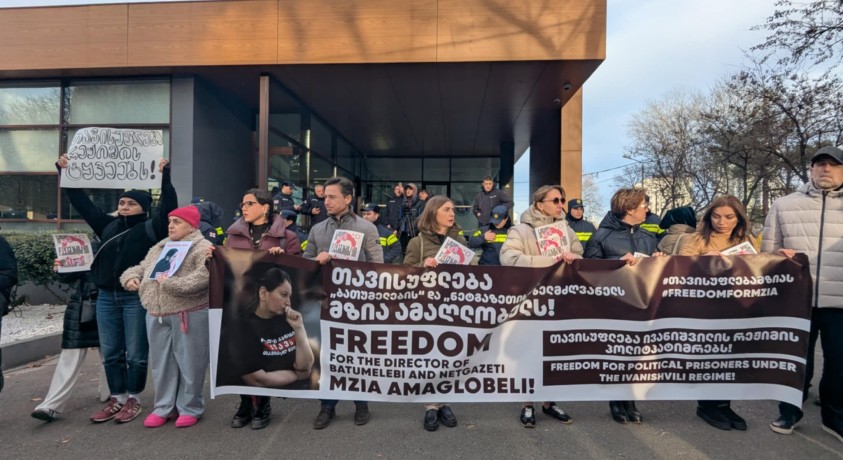 „სოლიდარობის აქცია” – მედიის წარმომადგენლებმა მზია ამაღლობელის გათავისუფლების მოთხოვნით აქცია გამართეს