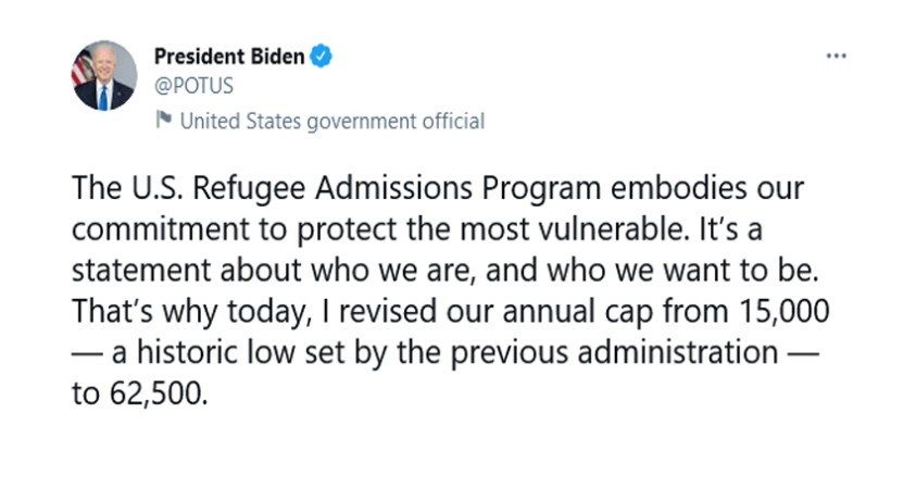 ჯო ბაიდენი ქვეყანაში მისაღებ ლტოლვილთა ზღვარს ზრდის