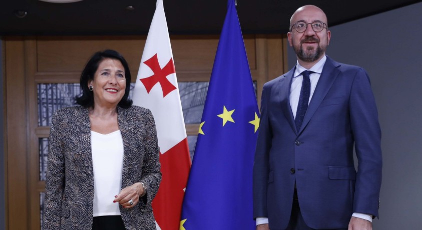 სალომე ზურაბიშვილი ბრიუსელში ევროპული საბჭოს პრეზიდენტს შარლ მიშელს ხვდება