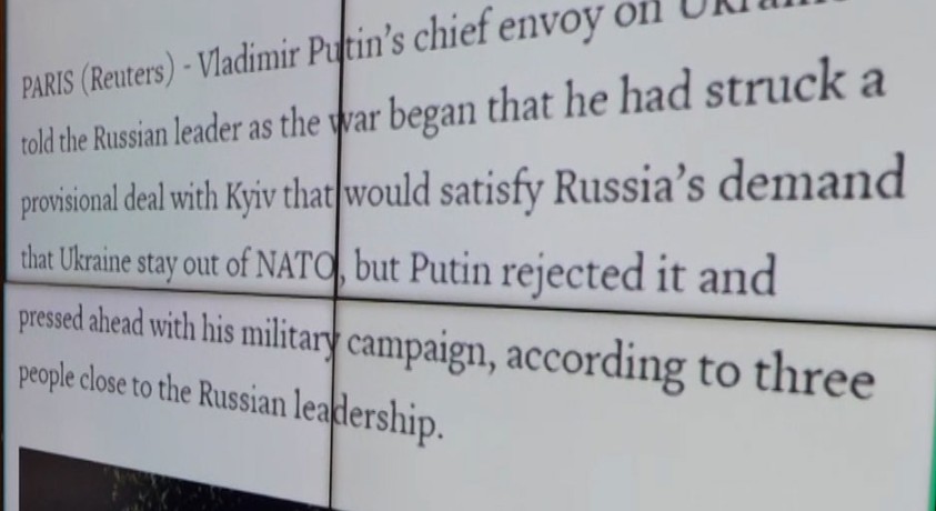 ომის დასაწყისში უკრაინამ ნატოზე უარი თქვა, თუმცა პუტინი არ დაკმაყოფილდა – Reuters