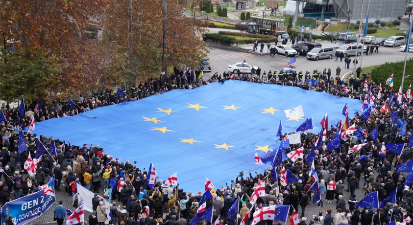 საქართველოში ევროკავშირის ყველაზე დიდი დროშა გაიშალა
